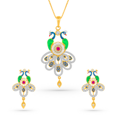 22K Gold Elegant Peacock Pendant with Earrings Set