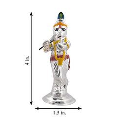 Silver Krishna Idol with Peacock Feather