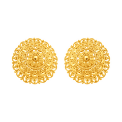 22K Gold Ornate Floral Stud Earrings