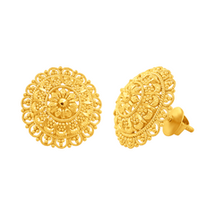 22K Gold Ornate Floral Stud Earrings