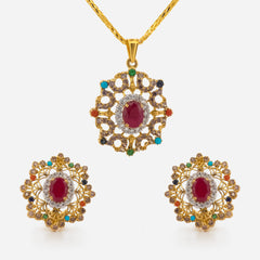 22K Gold Multicolor Pendant with Earrings Set