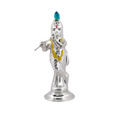 Silver Krishna Idol with Peacock Feather