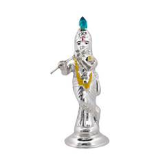 Silver Krishna Idol with Peacock Feather