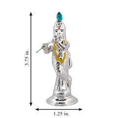 Silver Krishna Idol with Peacock Feather