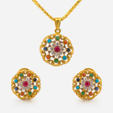 22K Gold Multicolor Pendant with Earrings Set