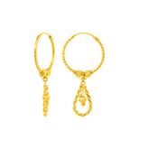 22K Gold Twisted Hoop Dangling Earrings