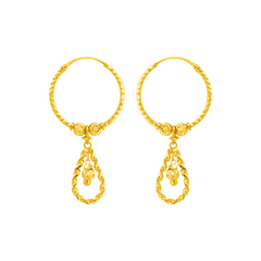 22K Gold Twisted Hoop Dangling Earrings