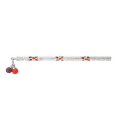 Silver Flute with Red & Maroon Flowers
