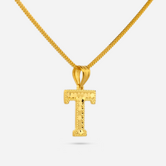 22K Gold Initial Letter 'T' Necklace Charm Pendant