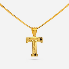 22K Gold Initial Letter 'T' Necklace Charm Pendant