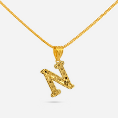 22K Gold Initial Letter 'N' Necklace Charm Pendant