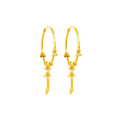 22K Gold Ornate Drop Hoop Earrings