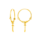 22K Gold Ornate Drop Hoop Earrings