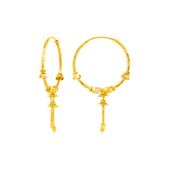 22K Gold Ornate Drop Hoop Earrings