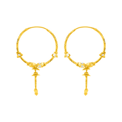 22K Gold Ornate Drop Hoop Earrings