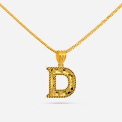 22K Gold Initial Letter 'D' Necklace Charm Pendant