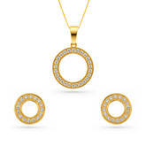 22K Gold Halo Pendant with Earrings Set