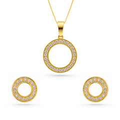 22K Gold Halo Pendant with Earrings Set