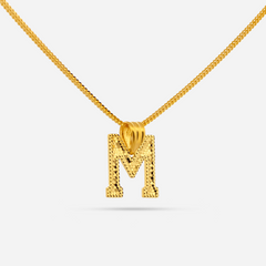 22K Gold Initial Letter 'M' Necklace Charm Pendant