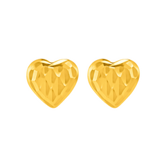 22K Gold Sculpted Heart Stud Earrings