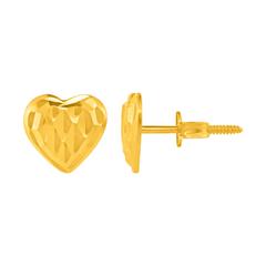 22K Gold Sculpted Heart Stud Earrings
