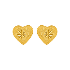 22K Gold Sand Heart Stud Earrings