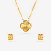 22K Gold Lucky Clover Necklace & Earrings Set