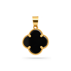 22K Gold Black Clover Pendant with Earrings Set