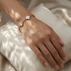 22K Gold Mother Of Pearl Five Clover Station Bracelet