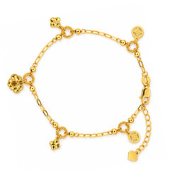 22K Gold Charm Link Chain Bracelet