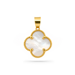 22K Gold Mother Pearl Clover Pendant with Earrings Set