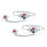 Silver Heart Charm Baby Kadas with Ring - Set of 2