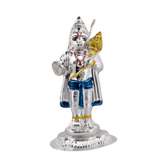 Silver Hanuman with Mace Idol