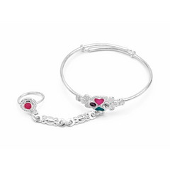 Silver Heart Charm Baby Kadas with Ring - Set of 2