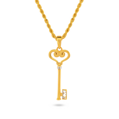 22K Gold Heart Key Pendant