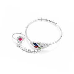 Silver Leaf Baby Kadas with Ring - Set of 2