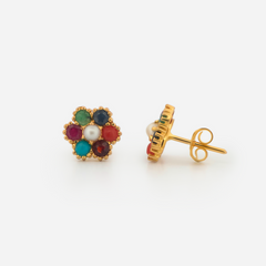 22K Gold Colorful Floral Earrings
