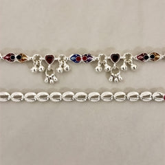 Silver Colorful Enamel Charms Anklets