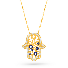 22K Gold Elegant Hamsa Hand Evil Eye Necklace