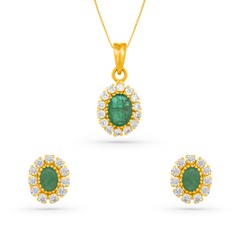 22K Gold Emerald Pendant with Earrings Set