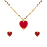 22K Gold Red Heart Necklace & Earrings Set