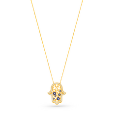 22K Gold Elegant Hamsa Hand Evil Eye Necklace