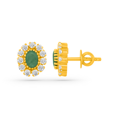 22K Gold Emerald Pendant with Earrings Set