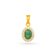 22K Gold Emerald Pendant with Earrings Set