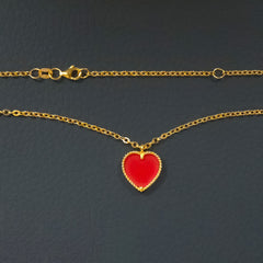 22K Gold Red Heart Necklace & Earrings Set