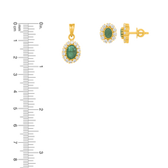 22K Gold Emerald Pendant with Earrings Set