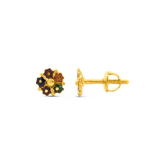 22K Gold Floral Meenakar Stud Earrings