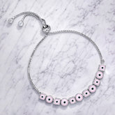 Silver Pink Evil Eye Bracelet