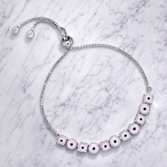 Silver Pink Evil Eye Bracelet