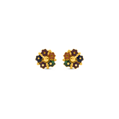 22K Gold Floral Meenakar Stud Earrings